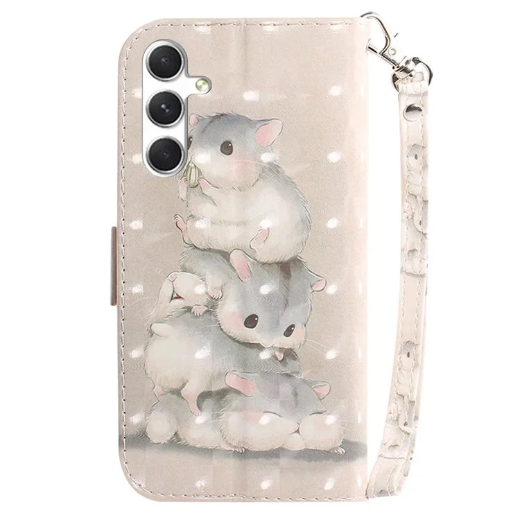 Anti-Drop PU Flip Cover for Samsung Galaxy S24 Case Pattern Printed Wallet Phone Shell with Strap