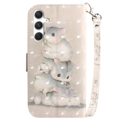 Anti-Drop PU Flip Cover for Samsung Galaxy S24 Case Pattern Printed Wallet Phone Shell with Strap