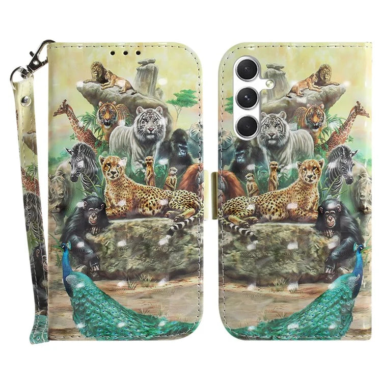 Anti-Drop PU Flip Cover for Samsung Galaxy S24 Case Pattern Printed Wallet Phone Shell with Strap
