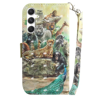 Anti-Drop PU Flip Cover for Samsung Galaxy S24 Case Pattern Printed Wallet Phone Shell with Strap