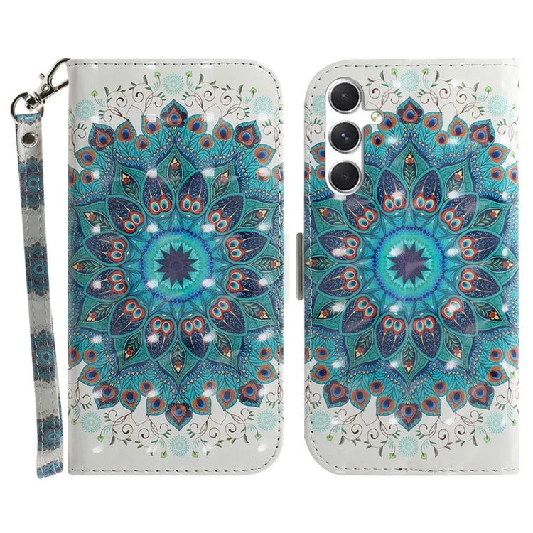 Anti-Drop PU Flip Cover for Samsung Galaxy S24 Case Pattern Printed Wallet Phone Shell with Strap