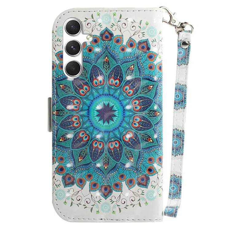 Anti-Drop PU Flip Cover for Samsung Galaxy S24 Case Pattern Printed Wallet Phone Shell with Strap