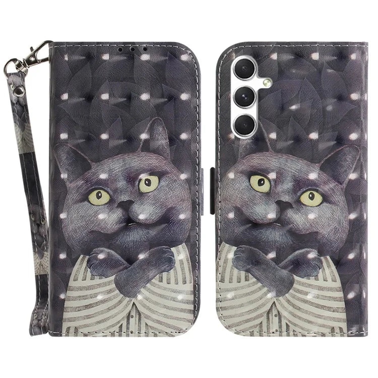 Anti-Drop PU Flip Cover for Samsung Galaxy S24 Case Pattern Printed Wallet Phone Shell with Strap