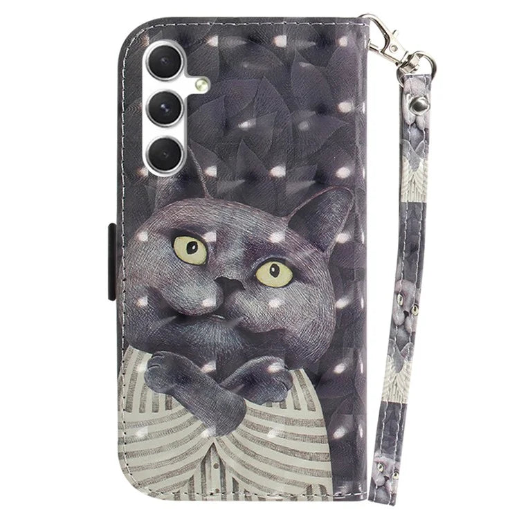 Anti-Drop PU Flip Cover for Samsung Galaxy S24 Case Pattern Printed Wallet Phone Shell with Strap