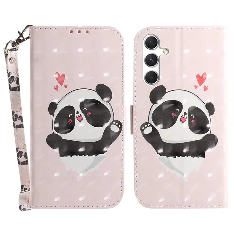 Anti-Drop PU Flip Cover for Samsung Galaxy S24 Case Pattern Printed Wallet Phone Shell with Strap
