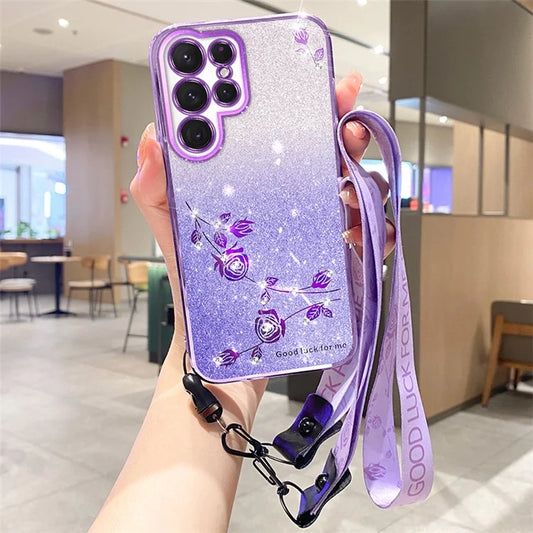 KADEM For Samsung Galaxy S24 Ultra Case Glitter Phone TPU Back Guard Cover with Strap
