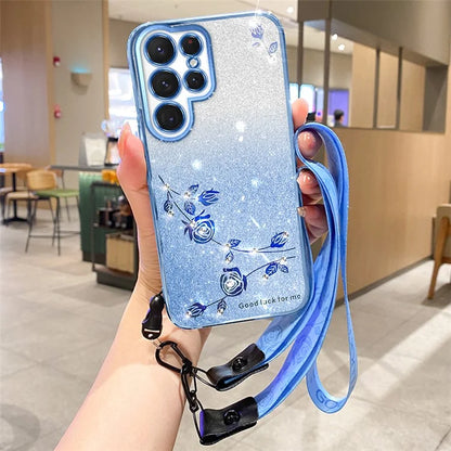 KADEM For Samsung Galaxy S24 Ultra Case Glitter Phone TPU Back Guard Cover with Strap