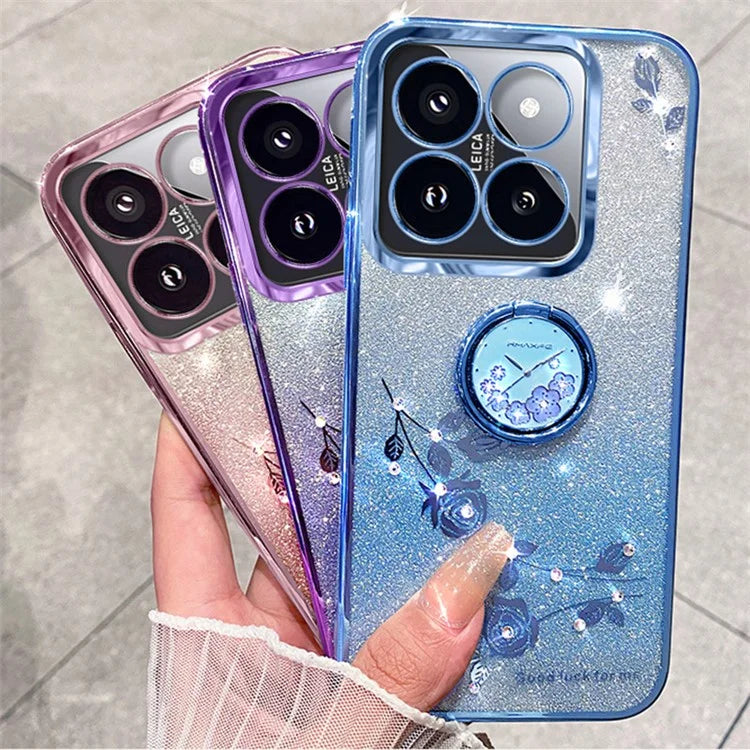 KADEM For Xiaomi 14 Pro Cover with Ring Kickstand Glitter TPU Phone Shell