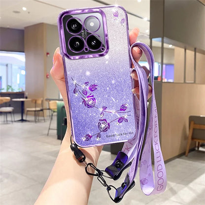 KADEM For Xiaomi 14 Case Mobile Phone TPU Shell Flower Pattern Protective Cover with Strap
