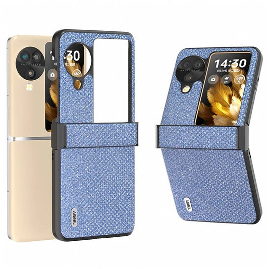 ABEEL For Oppo Find N3 Flip 5G Case Magnetic PU Leather+PC Rhinestone Texture Phone Cover