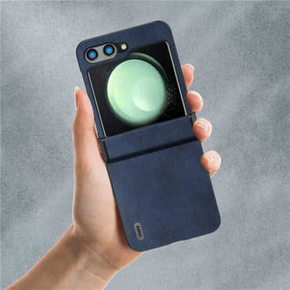 ABEEL For Samsung Galaxy Z Flip5 5G Phone Case PU Leather + Hard PC Hinge Protective Cover