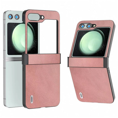 ABEEL For Samsung Galaxy Z Flip5 5G Phone Case PU Leather + Hard PC Hinge Protective Cover