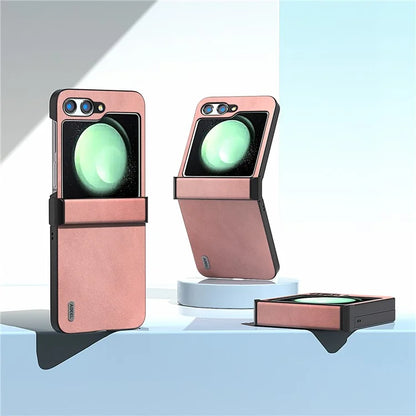 ABEEL For Samsung Galaxy Z Flip5 5G Phone Case PU Leather + Hard PC Hinge Protective Cover