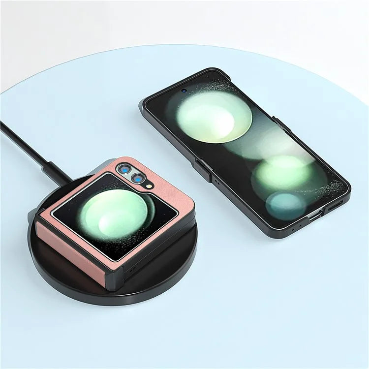 ABEEL For Samsung Galaxy Z Flip5 5G Phone Case PU Leather + Hard PC Hinge Protective Cover