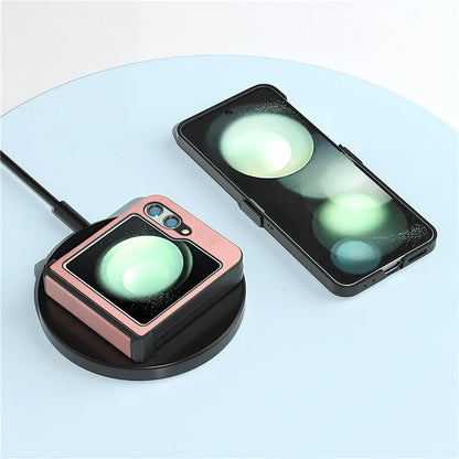 ABEEL For Samsung Galaxy Z Flip5 5G Phone Case PU Leather + Hard PC Hinge Protective Cover