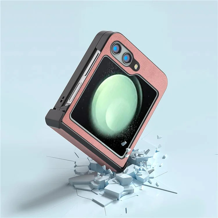 ABEEL For Samsung Galaxy Z Flip5 5G Phone Case PU Leather + Hard PC Hinge Protective Cover