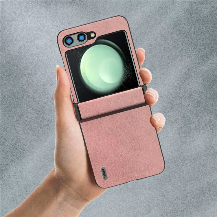 ABEEL For Samsung Galaxy Z Flip5 5G Phone Case PU Leather + Hard PC Hinge Protective Cover