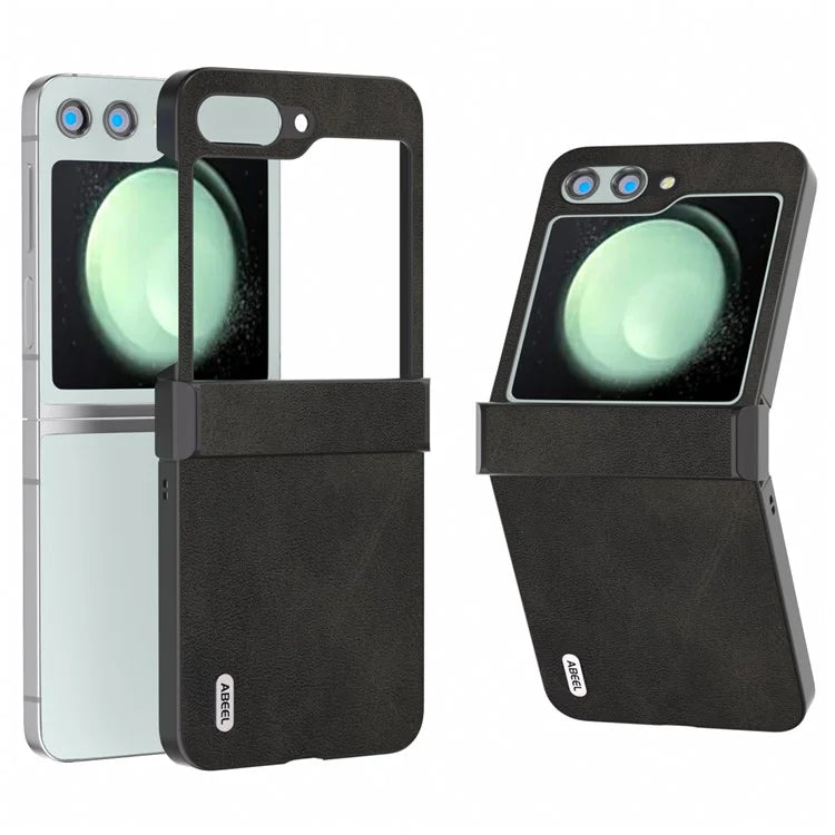 ABEEL For Samsung Galaxy Z Flip5 5G Phone Case PU Leather + Hard PC Hinge Protective Cover