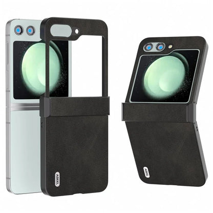 ABEEL For Samsung Galaxy Z Flip5 5G Phone Case PU Leather + Hard PC Hinge Protective Cover