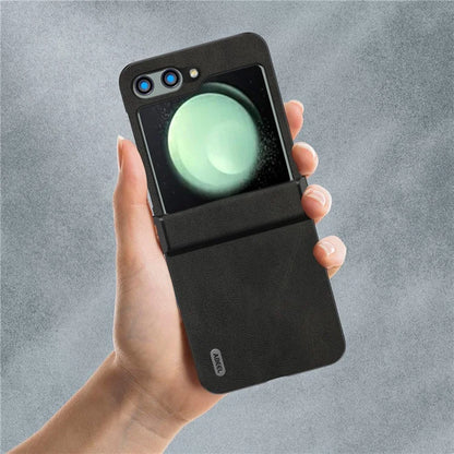 ABEEL For Samsung Galaxy Z Flip5 5G Phone Case PU Leather + Hard PC Hinge Protective Cover
