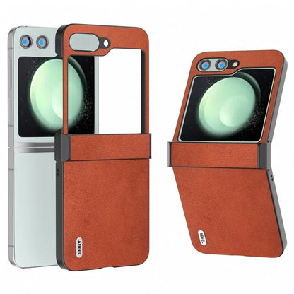 ABEEL For Samsung Galaxy Z Flip5 5G Phone Case PU Leather + Hard PC Hinge Protective Cover