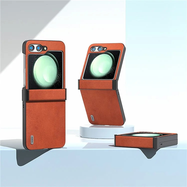 ABEEL For Samsung Galaxy Z Flip5 5G Phone Case PU Leather + Hard PC Hinge Protective Cover