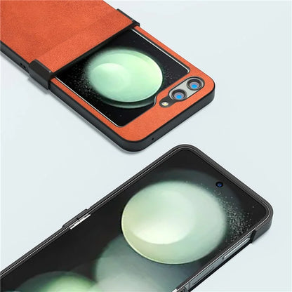 ABEEL For Samsung Galaxy Z Flip5 5G Phone Case PU Leather + Hard PC Hinge Protective Cover