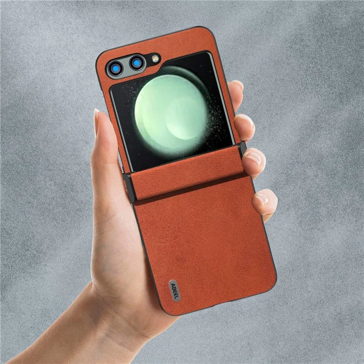 ABEEL For Samsung Galaxy Z Flip5 5G Phone Case PU Leather + Hard PC Hinge Protective Cover