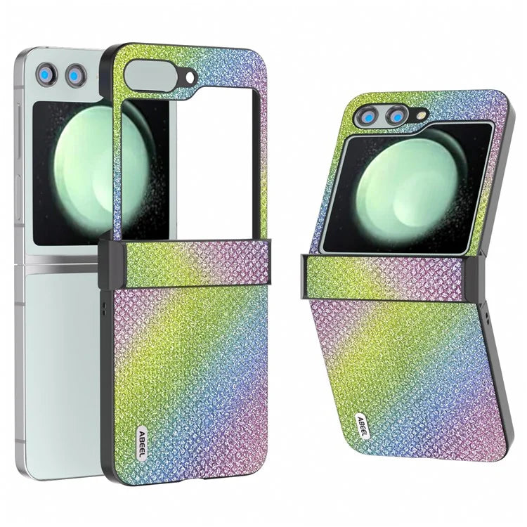 ABEEL For Samsung Galaxy Z Flip5 5G Case Rhinestone Texture PU Leather+PC Phone Protective Cover