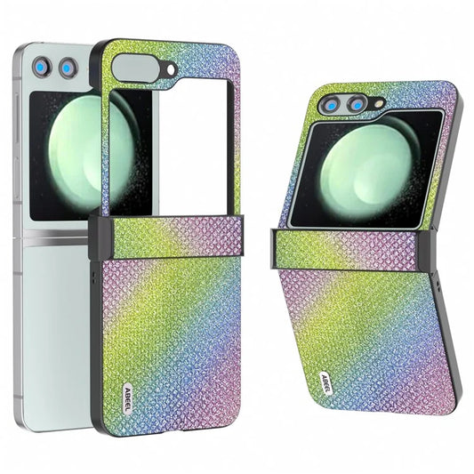 ABEEL For Samsung Galaxy Z Flip5 5G Case Rhinestone Texture PU Leather+PC Phone Protective Cover