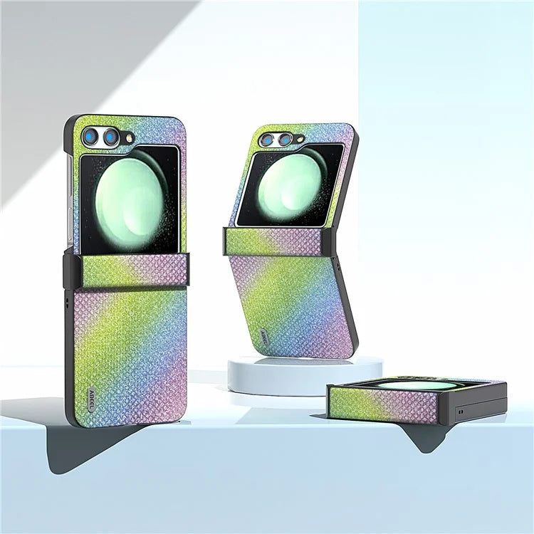 ABEEL For Samsung Galaxy Z Flip5 5G Case Rhinestone Texture PU Leather+PC Phone Protective Cover