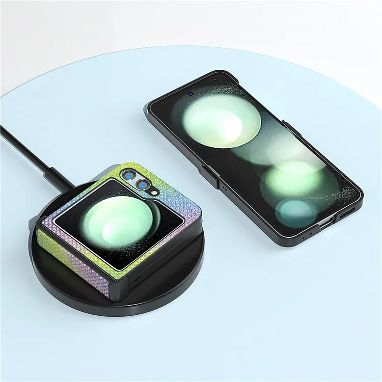 ABEEL For Samsung Galaxy Z Flip5 5G Case Rhinestone Texture PU Leather+PC Phone Protective Cover