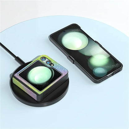 ABEEL For Samsung Galaxy Z Flip5 5G Case Rhinestone Texture PU Leather+PC Phone Protective Cover
