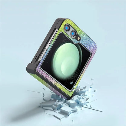 ABEEL For Samsung Galaxy Z Flip5 5G Case Rhinestone Texture PU Leather+PC Phone Protective Cover