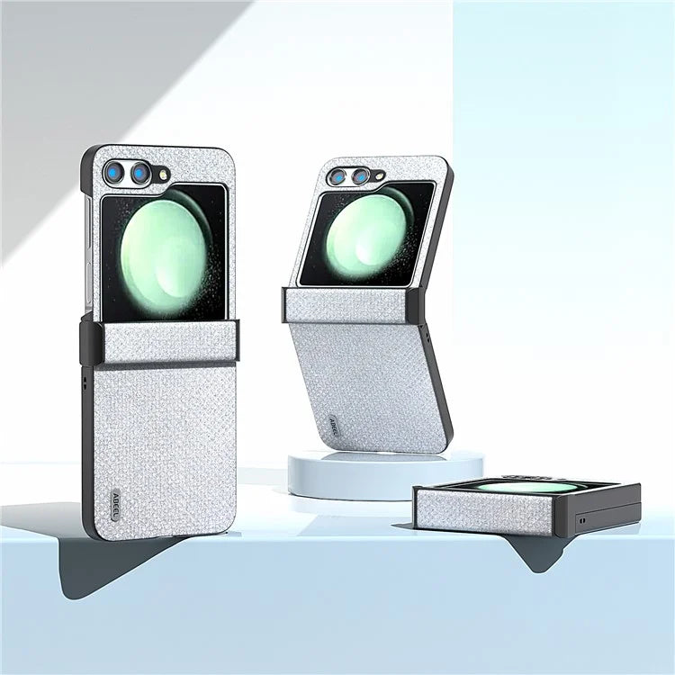 ABEEL For Samsung Galaxy Z Flip5 5G Case Rhinestone Texture PU Leather+PC Phone Protective Cover