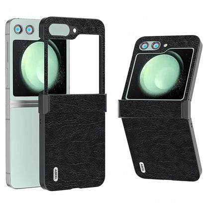 ABEEL For Samsung Galaxy Z Flip5 5G Case Hinge Design Retro Leather+PC Phone Cover