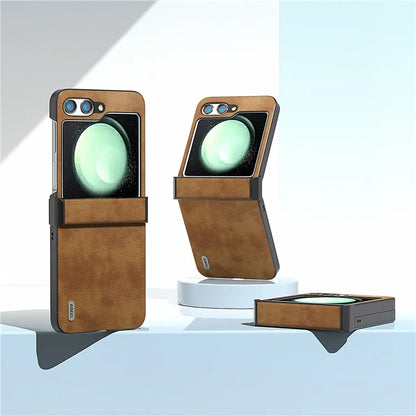 ABEEL For Samsung Galaxy Z Flip5 5G Case Hinge Design Retro Leather+PC Phone Cover