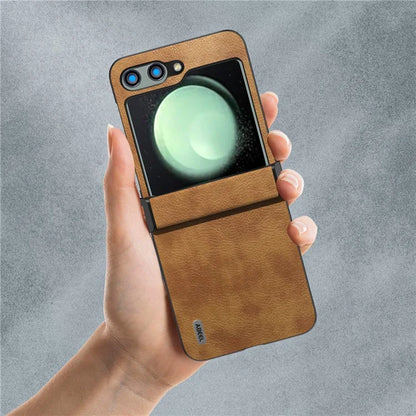 ABEEL For Samsung Galaxy Z Flip5 5G Case Hinge Design Retro Leather+PC Phone Cover