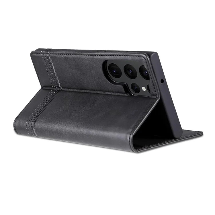 AZNS For Samsung Galaxy S24 Ultra Case Magnetic Suction Leather Phone Cover with Wallet Stand
