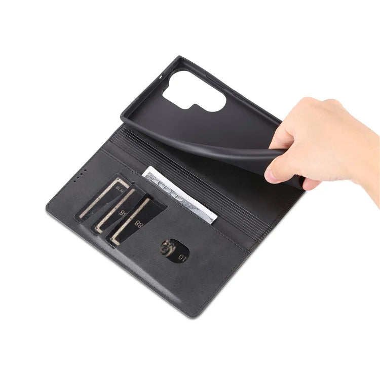 AZNS For Samsung Galaxy S24 Ultra Case Magnetic Suction Leather Phone Cover with Wallet Stand