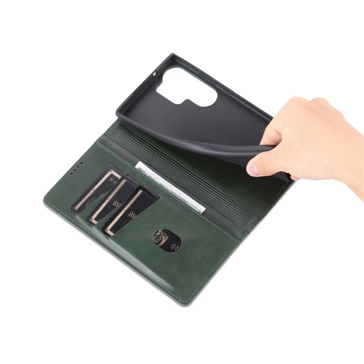 AZNS For Samsung Galaxy S24 Ultra Case Magnetic Suction Leather Phone Cover with Wallet Stand