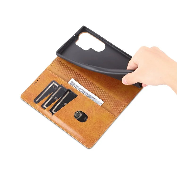 AZNS For Samsung Galaxy S24 Ultra Case Magnetic Suction Leather Phone Cover with Wallet Stand