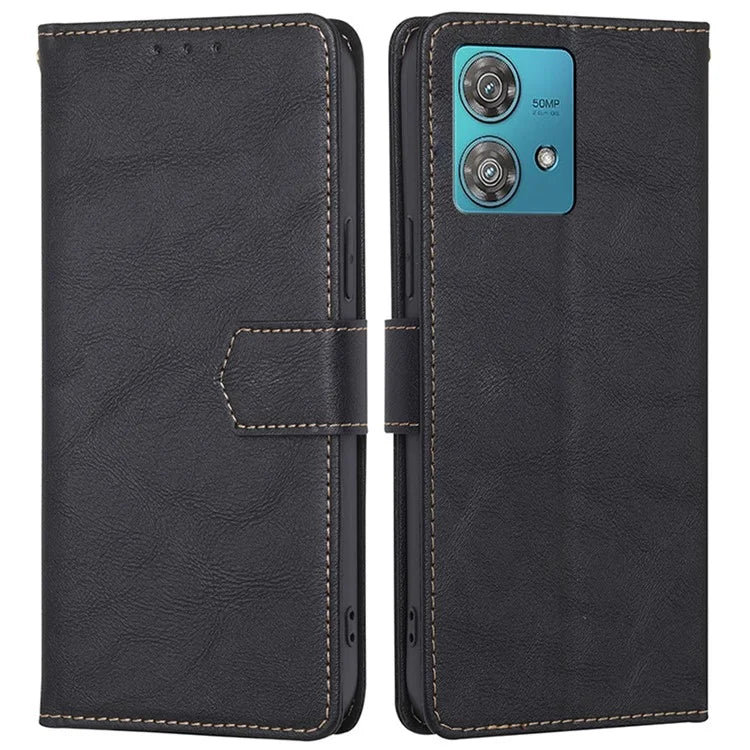 For Motorola Edge 40 Neo 5G Case Cowhide Texture RFID Blocking Stand Phone Shell