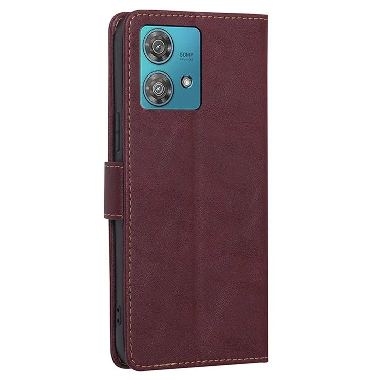 For Motorola Edge 40 Neo 5G Case Cowhide Texture RFID Blocking Stand Phone Shell