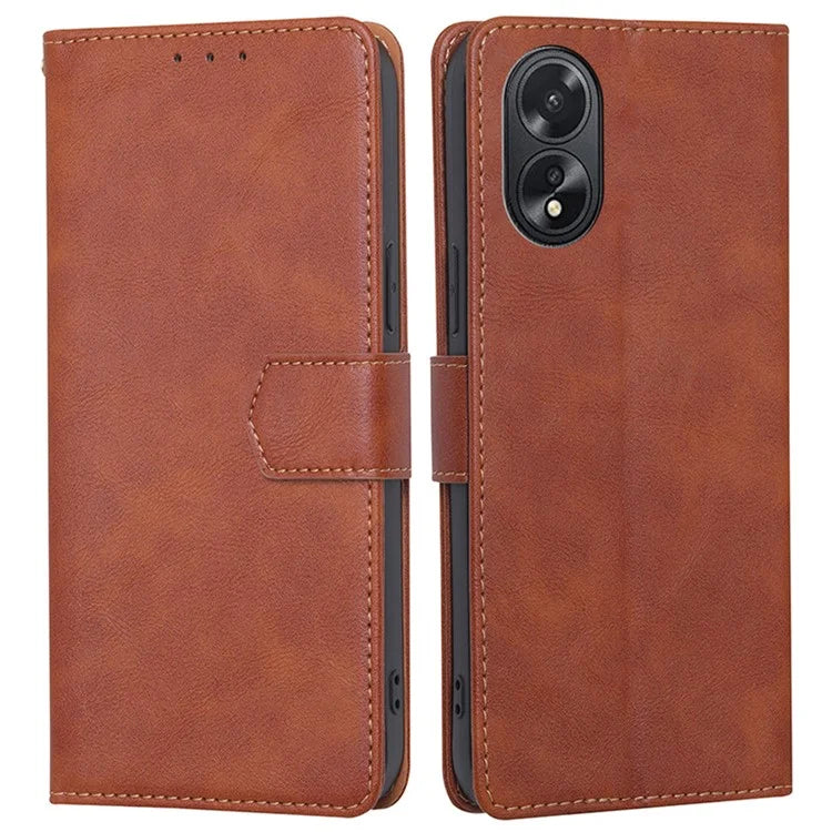 For Oppo A38 4G / A18 4G Case PU Leather Cowhide Texture Shockproof Stand Cover