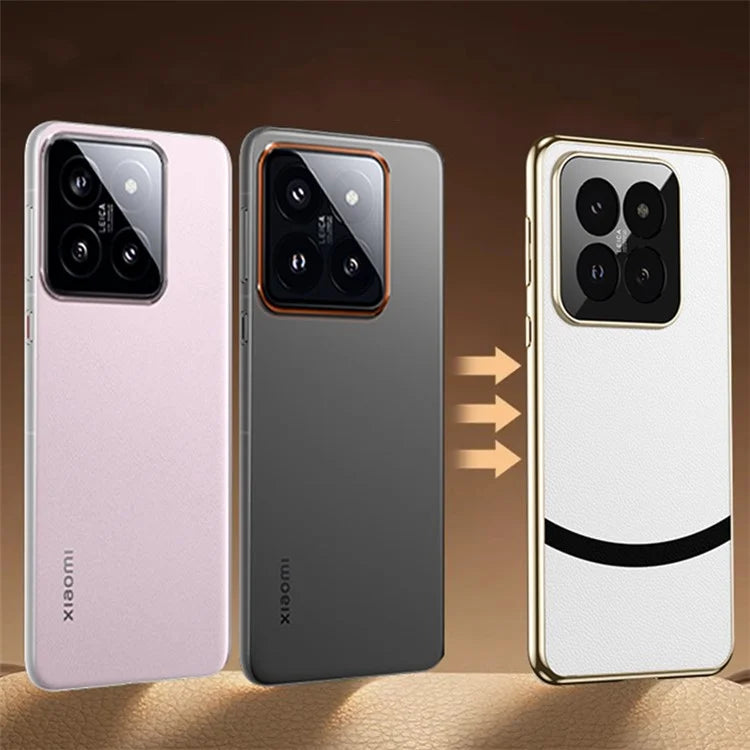 For Xiaomi 14 Phone Case PU Leather+TPU Protective Electroplating Cover