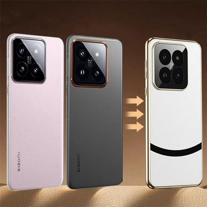 For Xiaomi 14 Phone Case PU Leather+TPU Protective Electroplating Cover