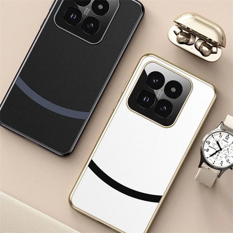 For Xiaomi 14 Phone Case PU Leather+TPU Protective Electroplating Cover