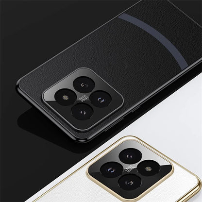 For Xiaomi 14 Pro Phone Case Electroplating Frame PU Leather Anti-Scratch Back Cover