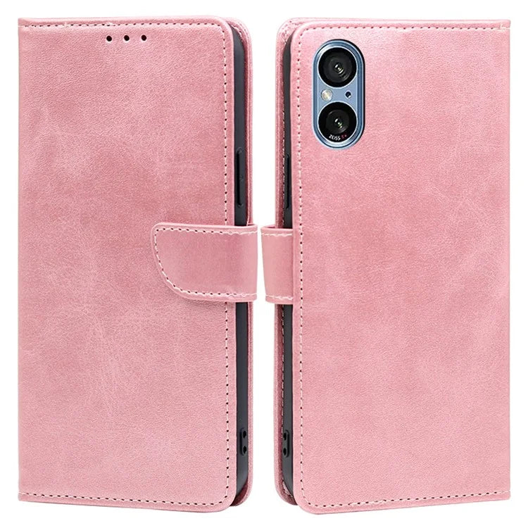 For Sony Xperia 5 V Case Calf Texture PU Leather Stand Wallet Phone Shell